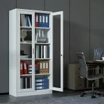 2-Door metallic full glass office cabinet