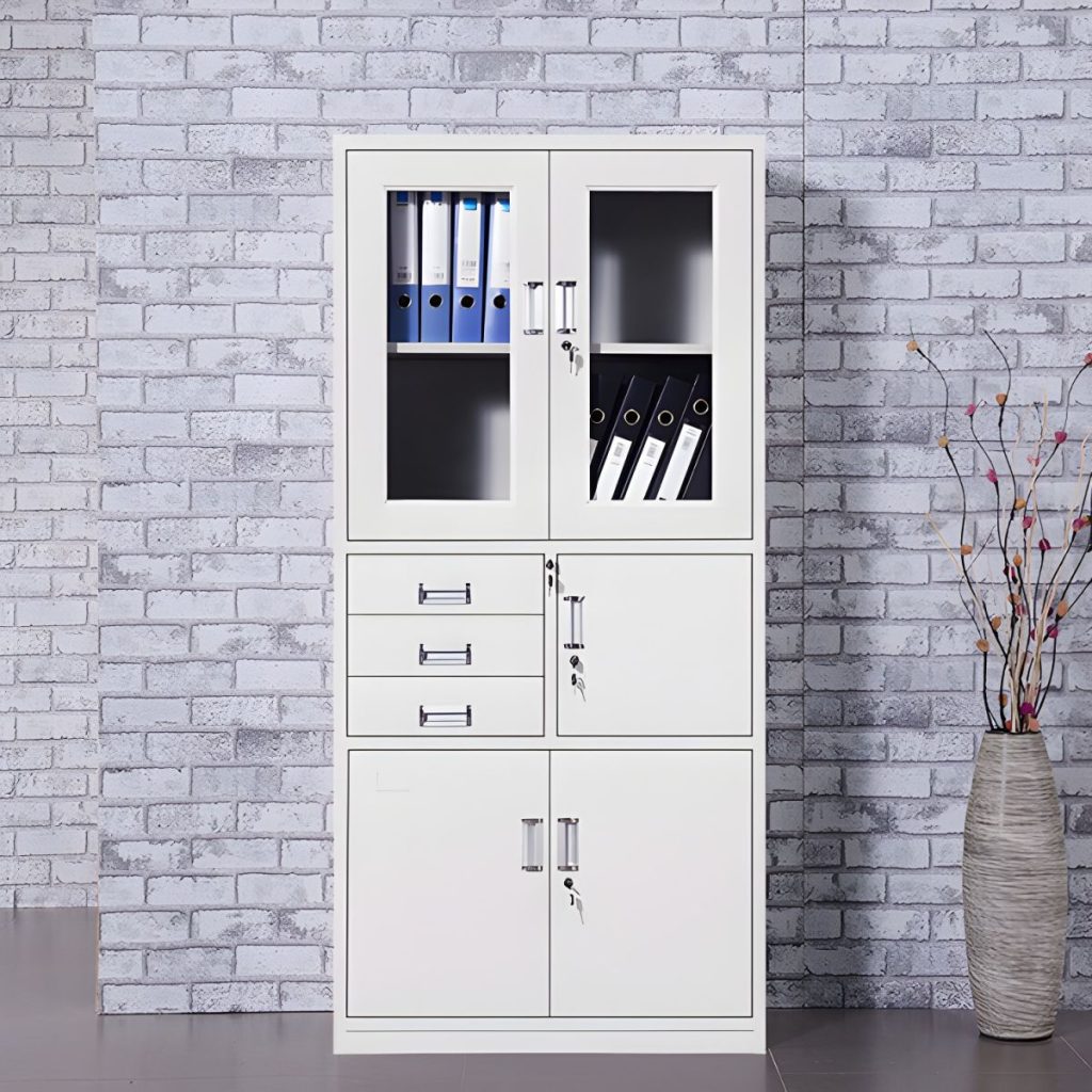 Two door metallic cabinet with safe