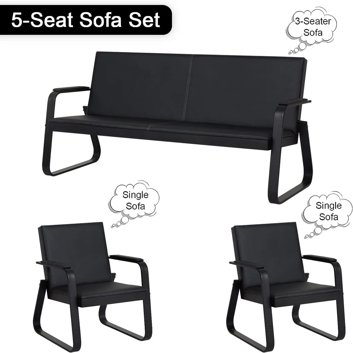Kinsuite 5-Seat Reception Sofa (Leather) - Image 4