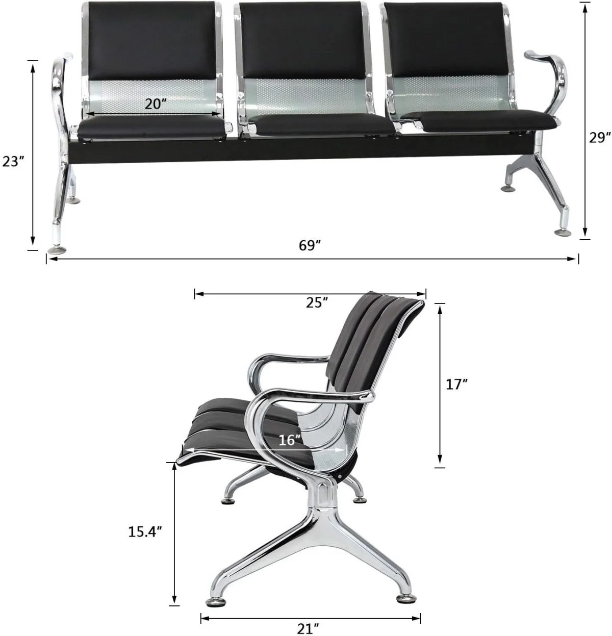 Three seater padded office bench - Image 4