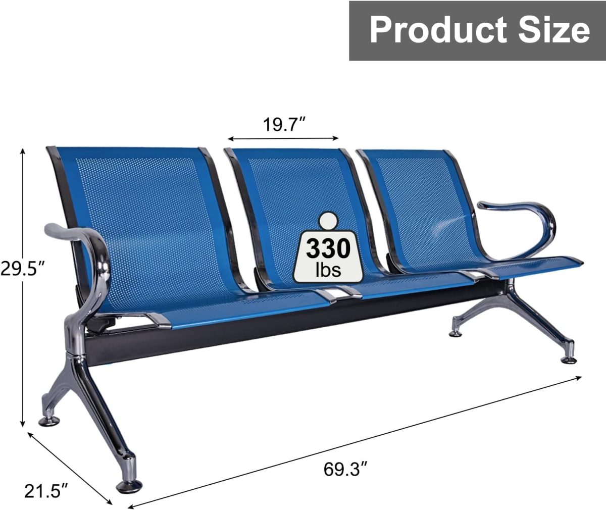 Airport three link metallic office bench - Image 2