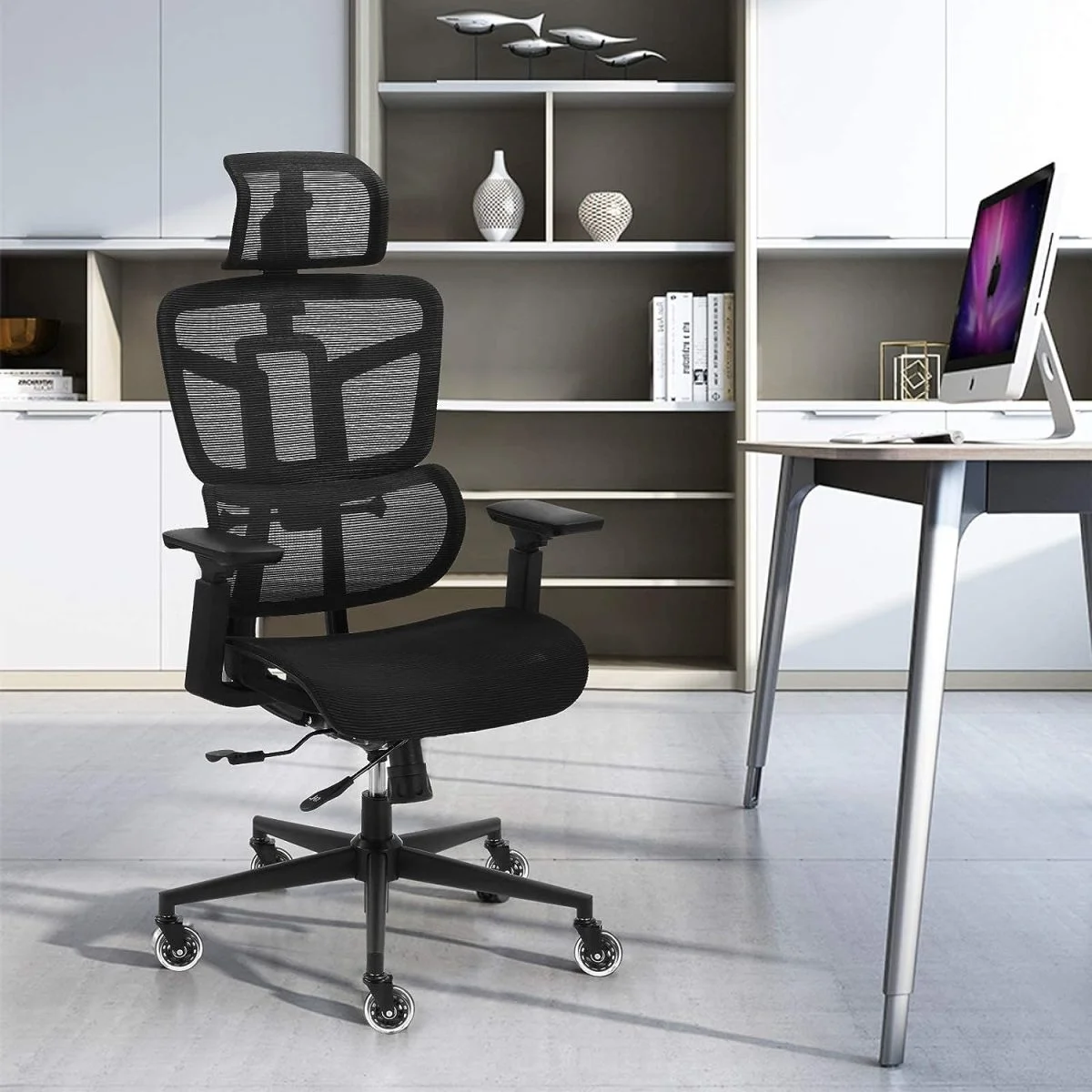 Comfortable Swivel Mesh Office Chair Ergonomic Height Adjustable Flexible Lumbar Support Chair - Image 2