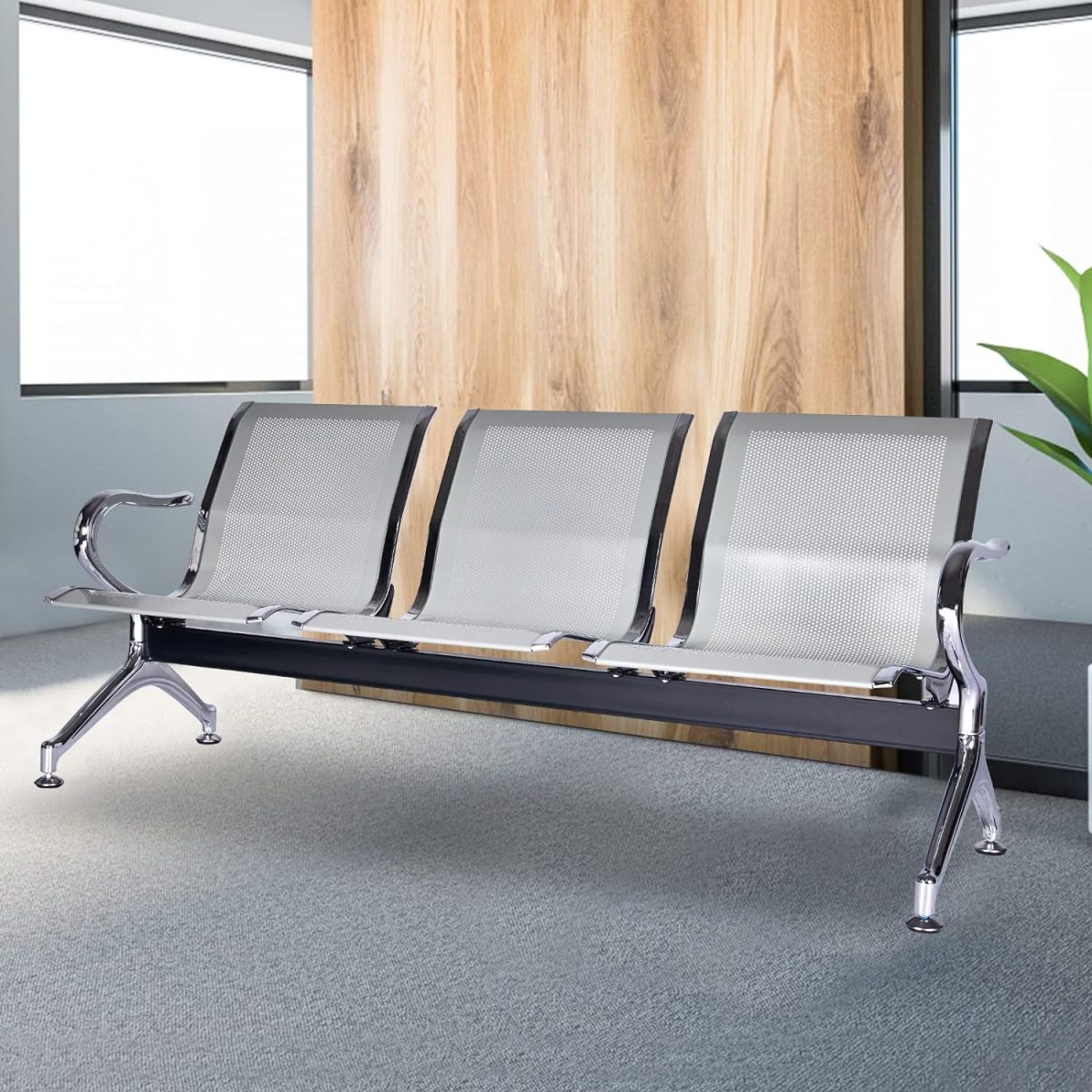 3-Link metallic office waiting bench - Image 3