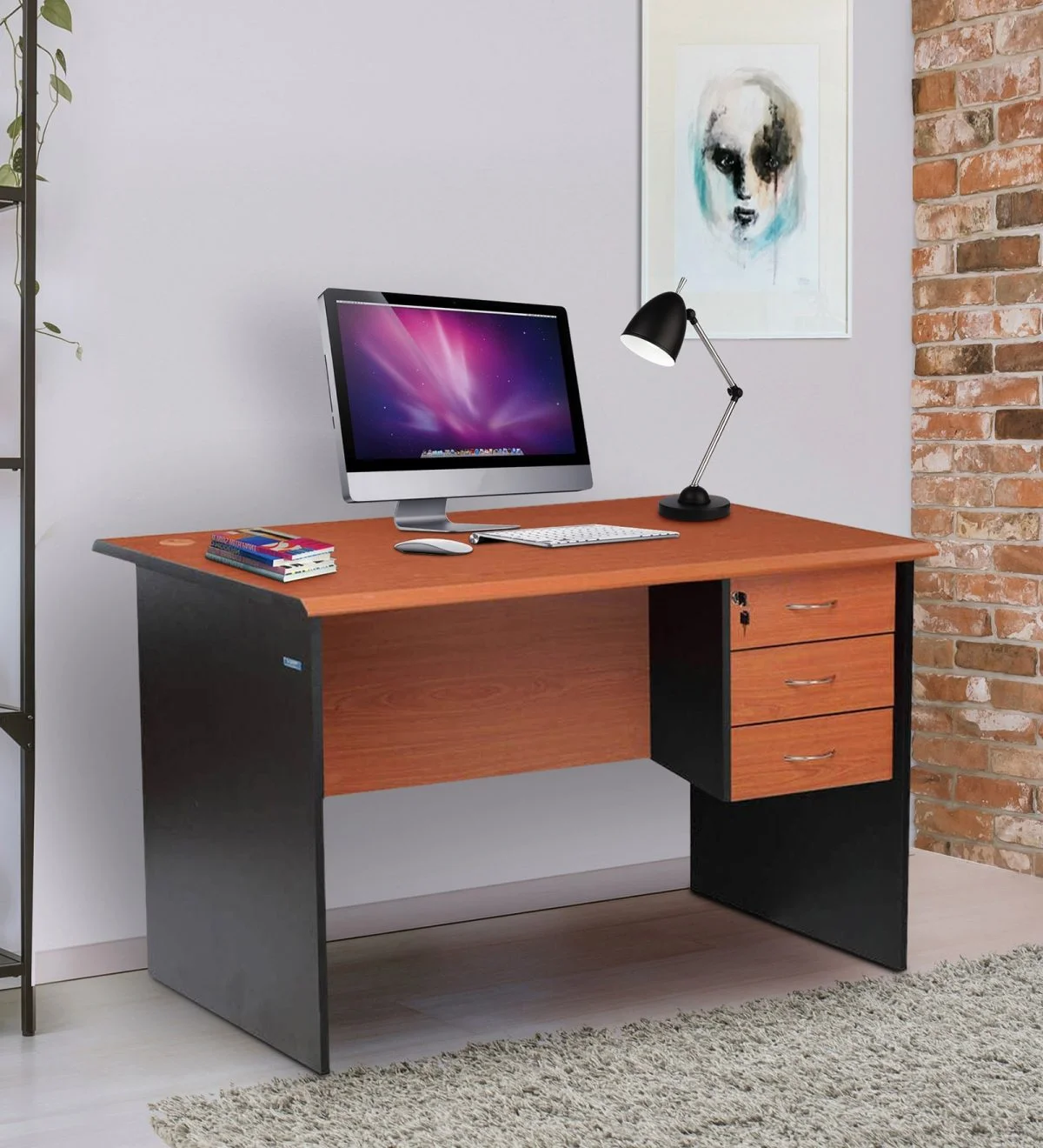 1.4 meters economic office desk (cherry) - Image 2