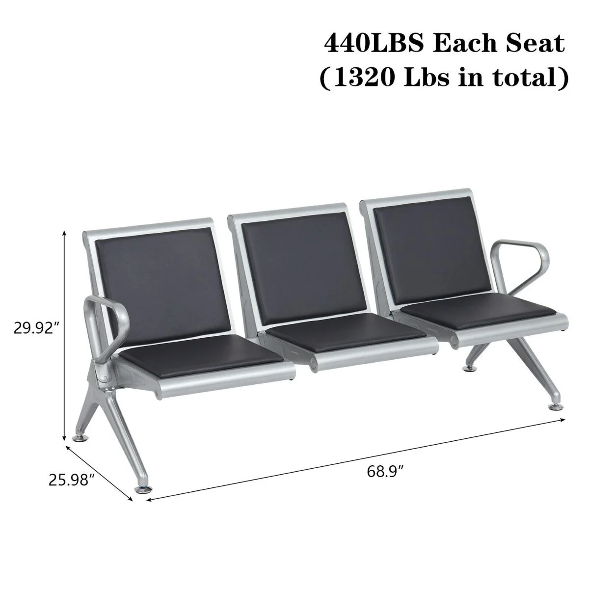 MS Waiting Chair For Hospital Seating Three Seater - Image 3
